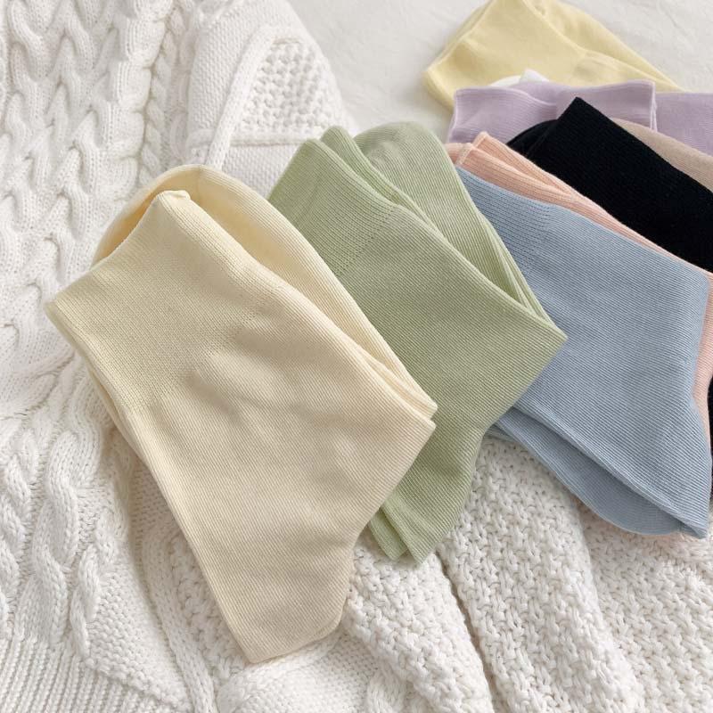 Women's Early Autumn Mid-Calf Seamless Slouch Socks - Japanese Combed Cotton, Solid Color, Postpartum-friendly