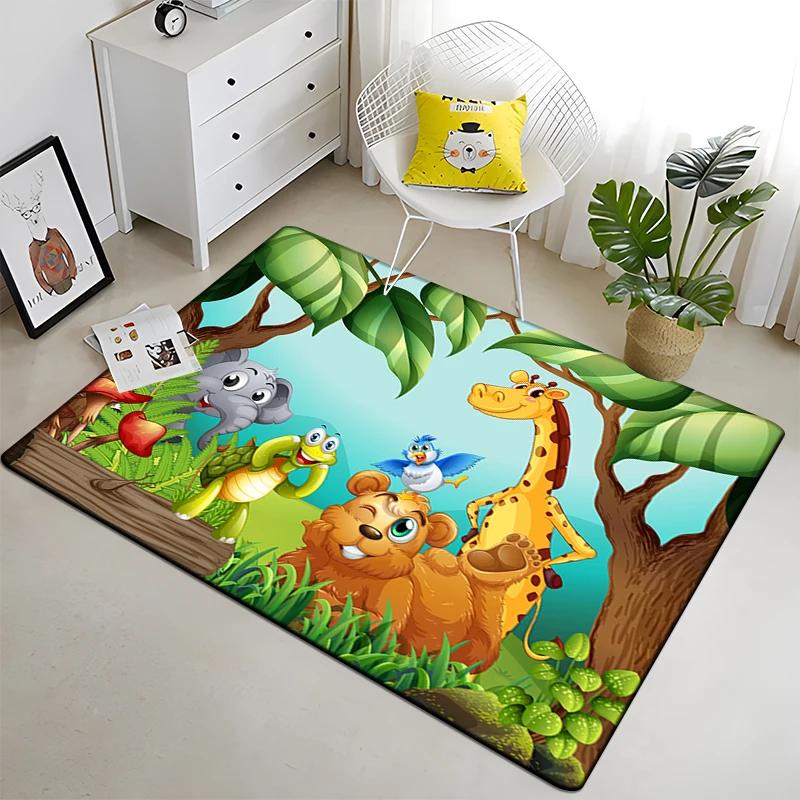 Cute Jungle Animal Carpet Area Rugs Anti-slip Doormat 3D Print Cartoon Animals Carpet for Living Room Bedroom Decor Child Gifts