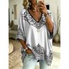 T-shirt da Donna Taglie Forti con Scollo a V e Maniche a Pipistrello Stampa Etnica Bohemien Top Largo Estivo Comodo Traspirante per il Pendolarismo Quotidiano Casual