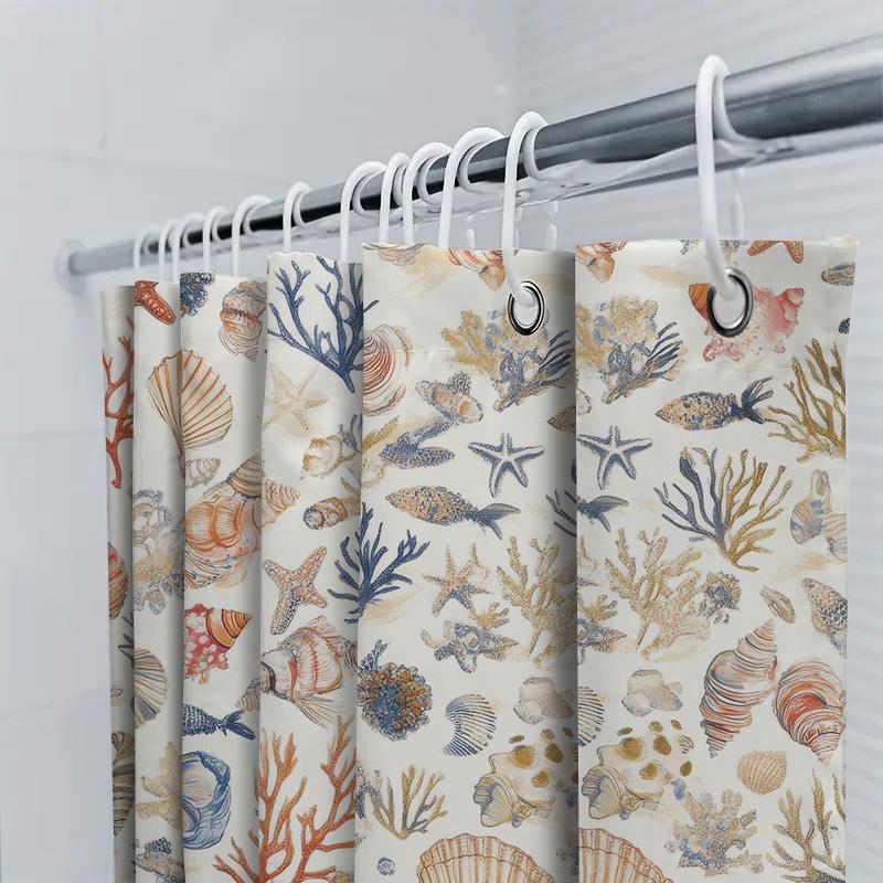 Sea Life Patterned Shower Curtain Navy Blue Coral Red Fish Shellfish Bath Decor Set 72 X 84 Inches AliExpres