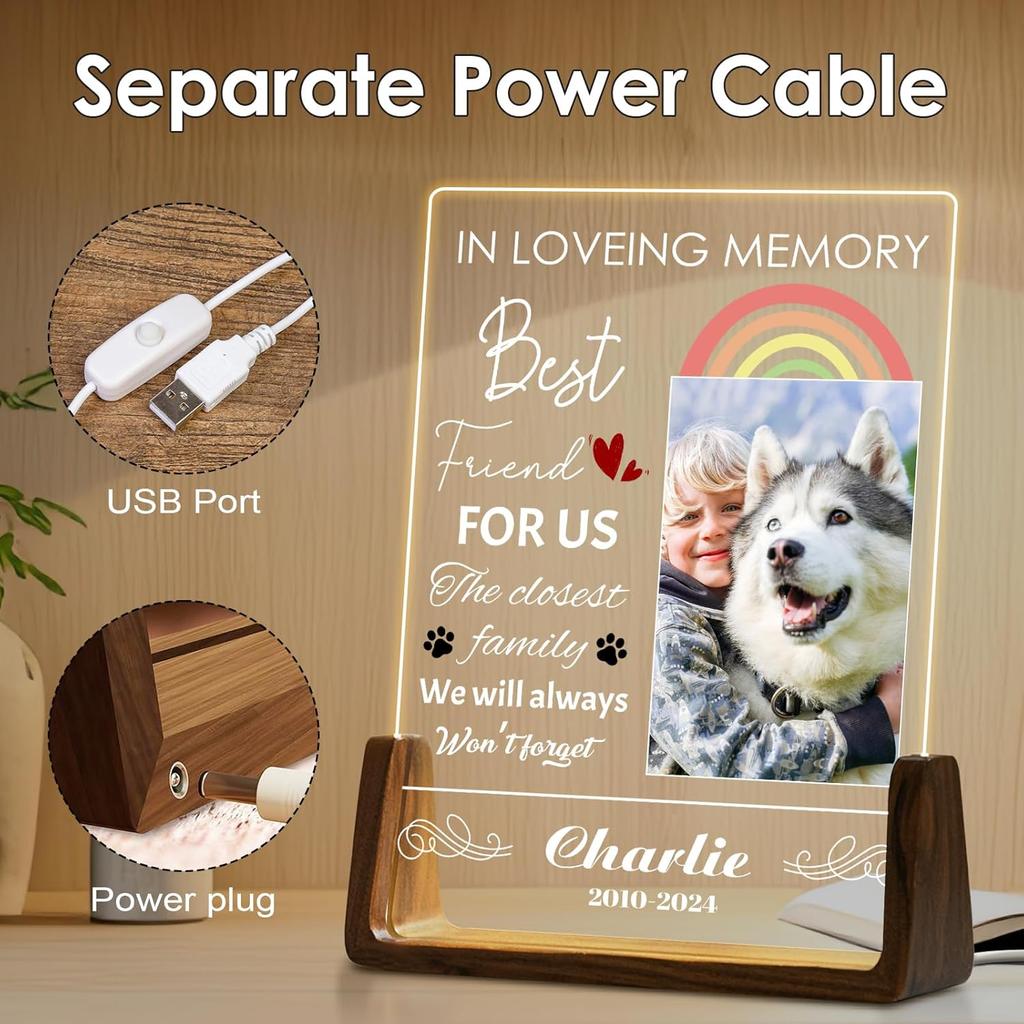 Personalized Pet Memorial Acrylic Night Light Custom Photo Name Engraved Sympathy Gift For Loss Of Pet Remembrance Decoration