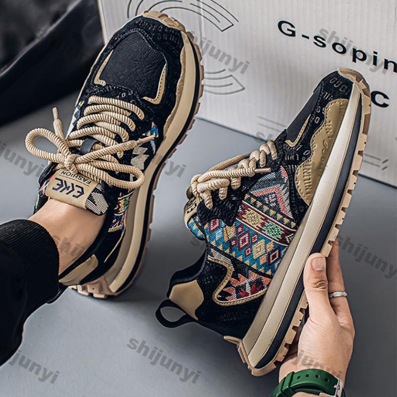 Fashion Men Casual Sneakers Breathable 2025 Spring New Fashion Printed Embroidered Sports Casual Shoes Comfortable Platform Running Shoe