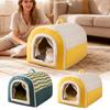 Soft Plush Cotton Washable Cat House Bed Winter Warm Pets Puppy Bed With Door Curtain Indoor Cat Cave Winter Dog Sleeping Bed