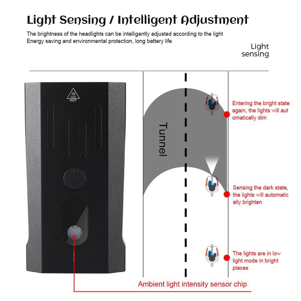 Super Bright Bike Front Light 800lm Rechargeable Auto Sensing Bike Headlight with 5 Light Modes for Cycling Hiking