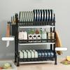 1 Set Premium Carbon Steel 3-Tier Dish Rack with Drainboard - Large Capacity Kitchen Organizer for Dishes, Utensils, Cutlery & Chopping Board Storage
