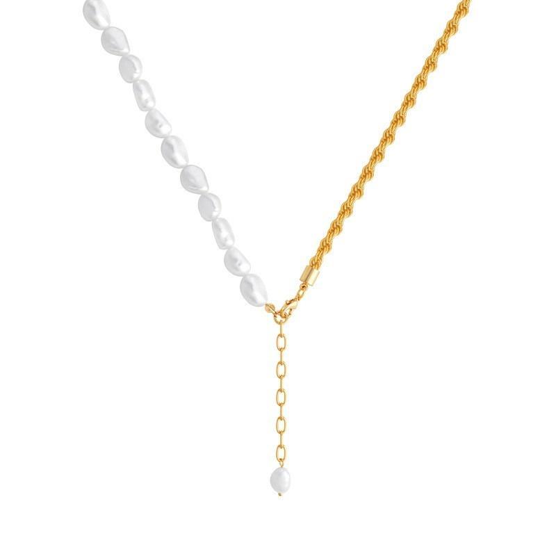 South Korea's Dongdaemun Personality Design Pearl Stitching Necklace Temperament Fashion Necklace Net Red Simple Retro Clavicle