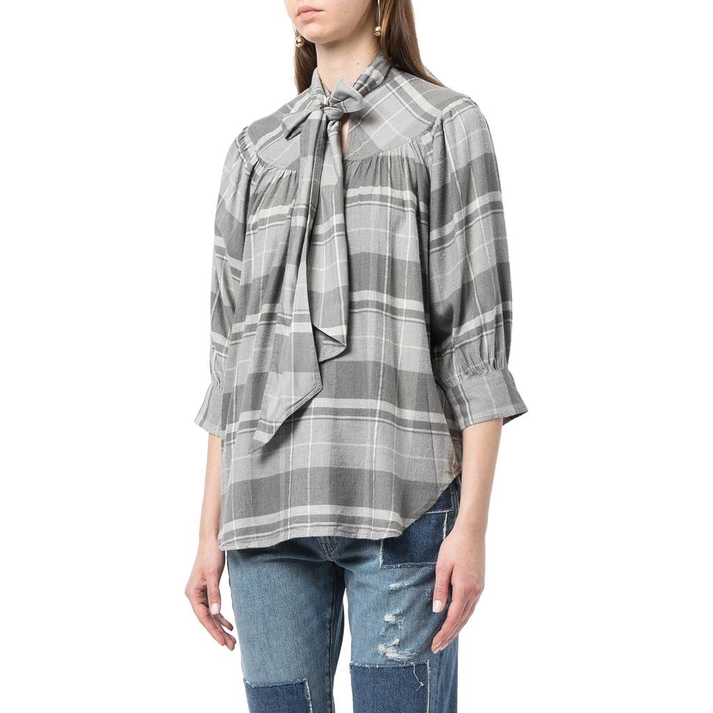 Polo Ralph Lauren SS23 Kostkovaný potisk Šněrovací Tříčtvrteční rukáv Košile Dámské košile Šedá 211841915-001