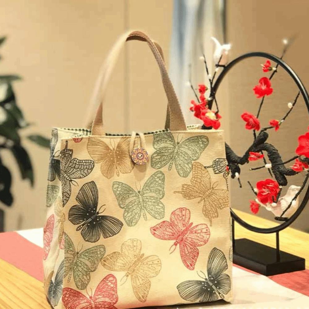 Large Capacity Lunch Bag Thermal Insulation Portable Mommy Bag Butterfly Print Bag Lunch Storage