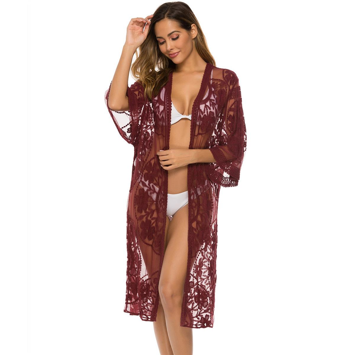 

Женский кардиган Explosion Пляжное накидка Сетчатое бикини Внешний кардиган с кружевной вышивкой Sunbrella One Size