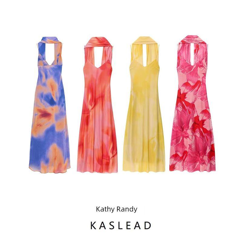 Kaslead New Women clothes Western Style Fashion Print Long Scarf Dress 8031364