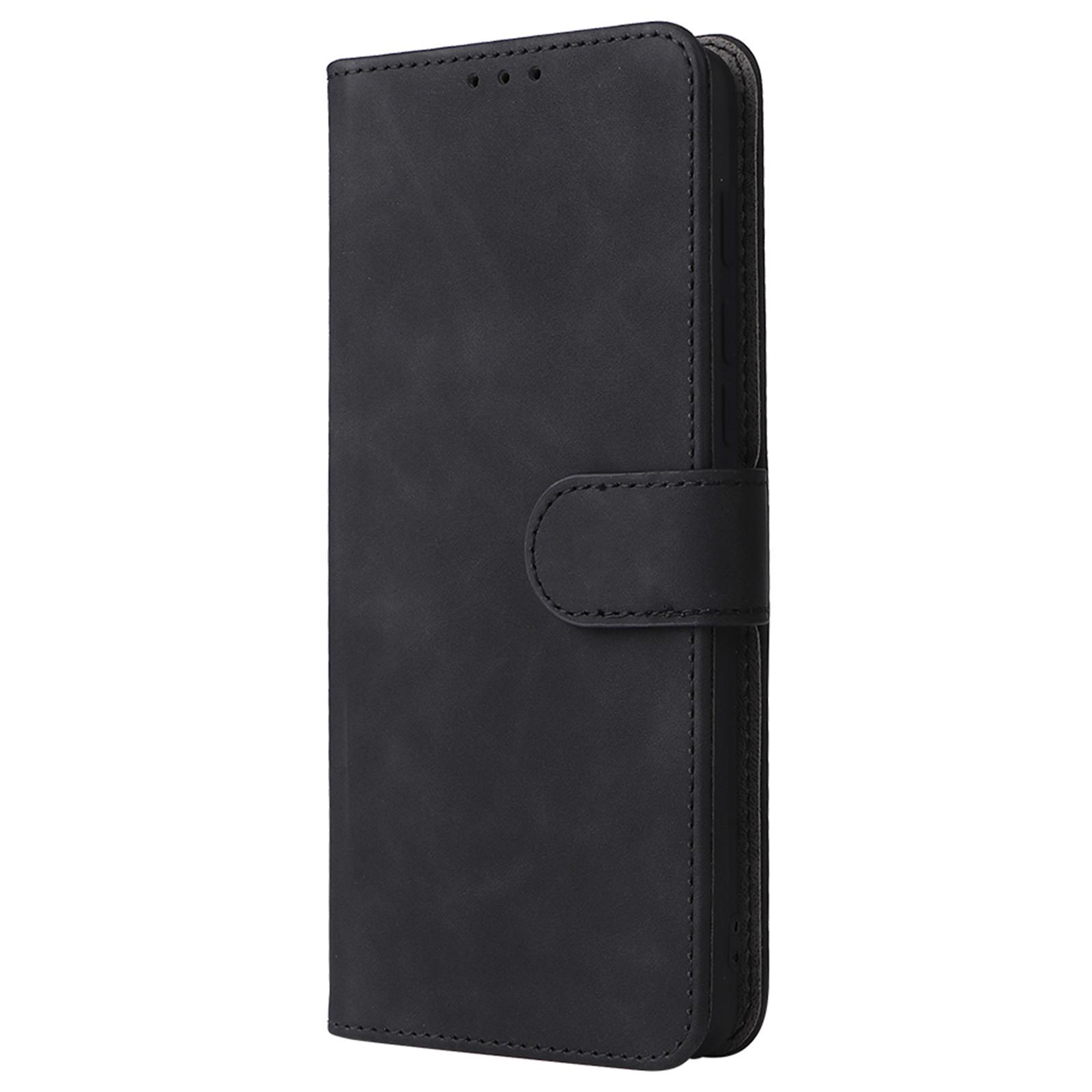 

Skin-touch Feeling PU Leather Wallet Case Stand Function Shockproof Soft TPU Phone Cover for Motorola Moto G71 5G Black