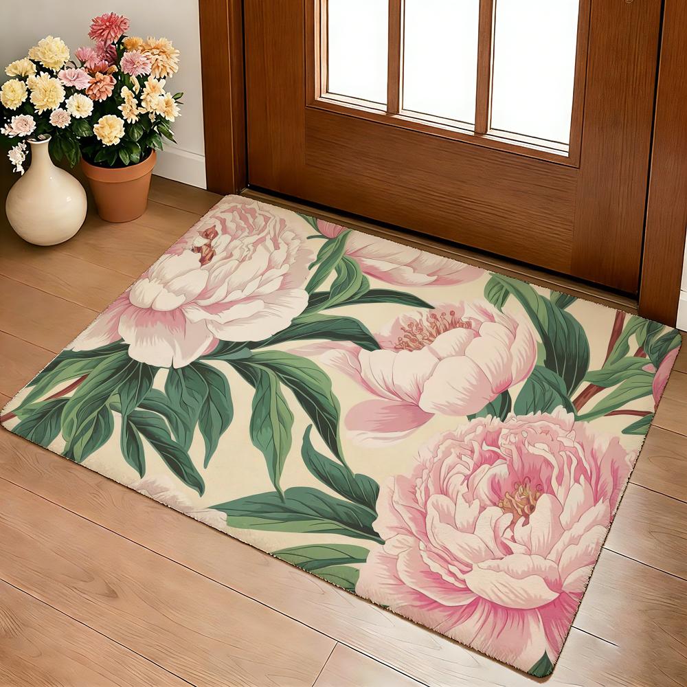 Tappetino per Pavimento Pittura Fiore di Peonia Morbido Spesso Antiscivolo in Flanella Accogliente per Arredo Soggiorno Camera da Letto Cucina Tappeti