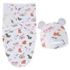Baby Blanket Hat Set Cartoon Printed Cotton Newborn Swaddle Adjustable Infant Sleeping Swaddle Wraps All Seasons 0-6 Months