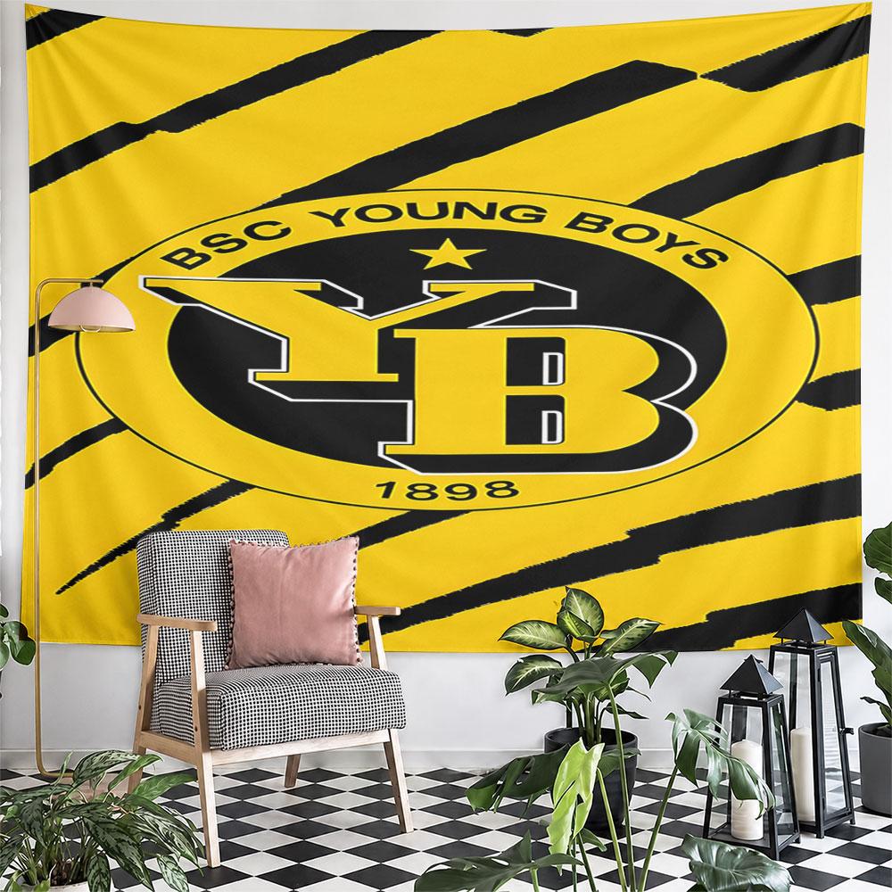BSC Young Boys Logo with Yellow Stripes Pattern Wall Hanging Tapestry Decorative Tapestry Home Decor for Bedroom and Living Room