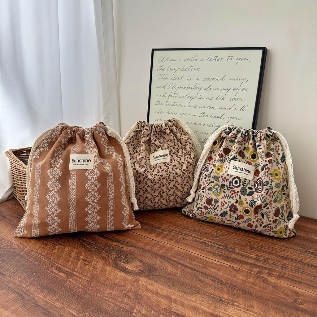 Retro Abraded Cotton Baby Items Storage Bag Diaper Pouch Drawstring Bundle Bags Cosmetic Portable Travel Makeup Bags