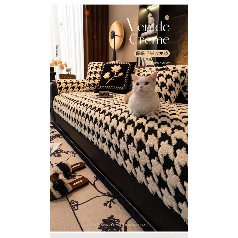 Winter Super Soft Thick Plush Sofas Covers Grid Pattern Warm Winter Luxury Full Cover Slipcover Sofa Towel Living Room Decor
