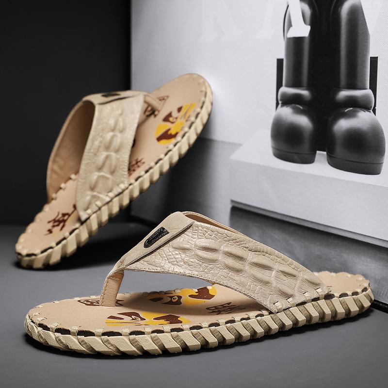 Fashion Fashionable Male Walking Shoes Summer Mens Leather Beach Flip Flops Summer New Arrival Flat Non-Slip Breathable Male Slippers