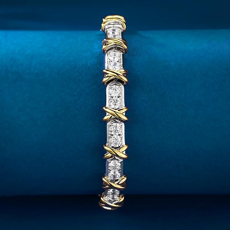 Xiancan Jewelry S925 Silver Gold-Plated XO Diamond Two-Tone Bracelet - Retro European & American Style
