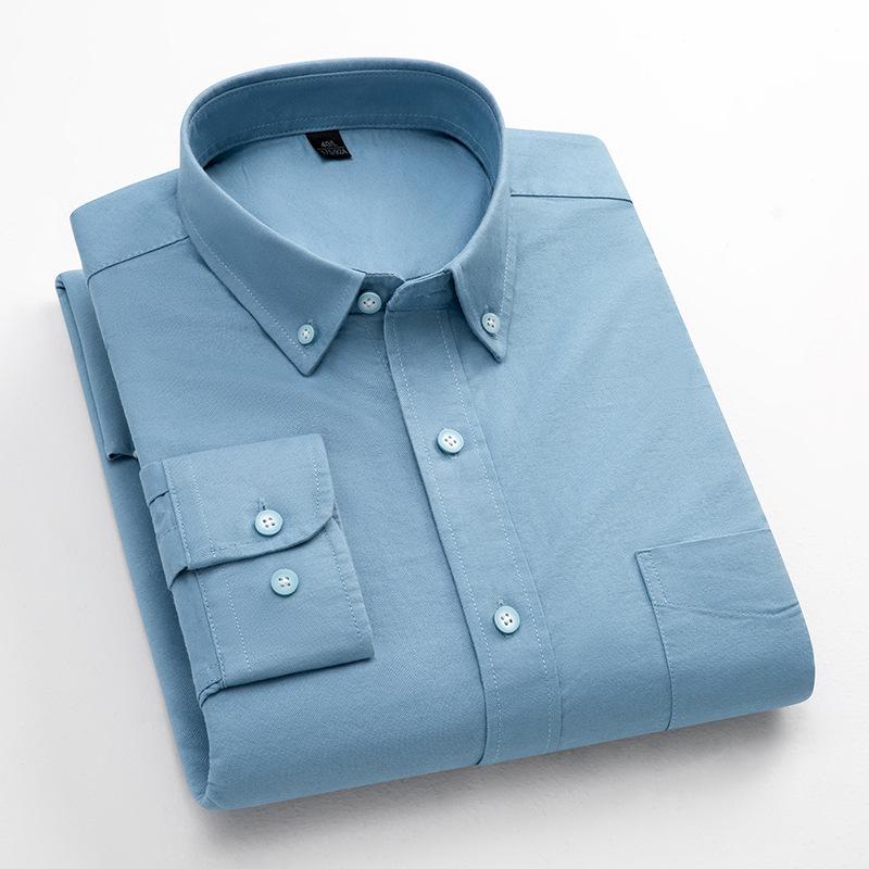 Men's Long-Sleeve Oxford Cotton Shirt - Breathable, Solid Color for Casual or Daily Wear
