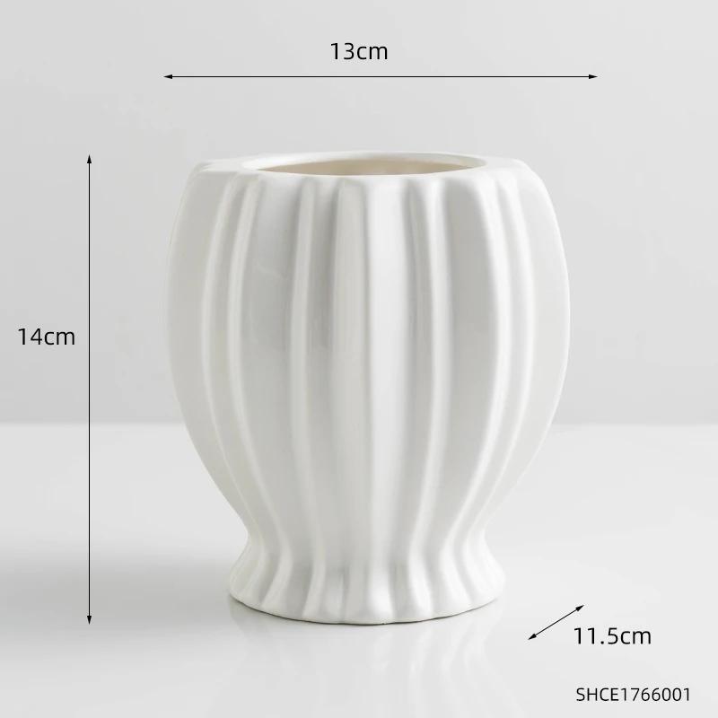 Artistic Vase Ceramic White Stripe Living Room Flower Arrangement Advanced Feeling Small Dried Flowers Home Decoration