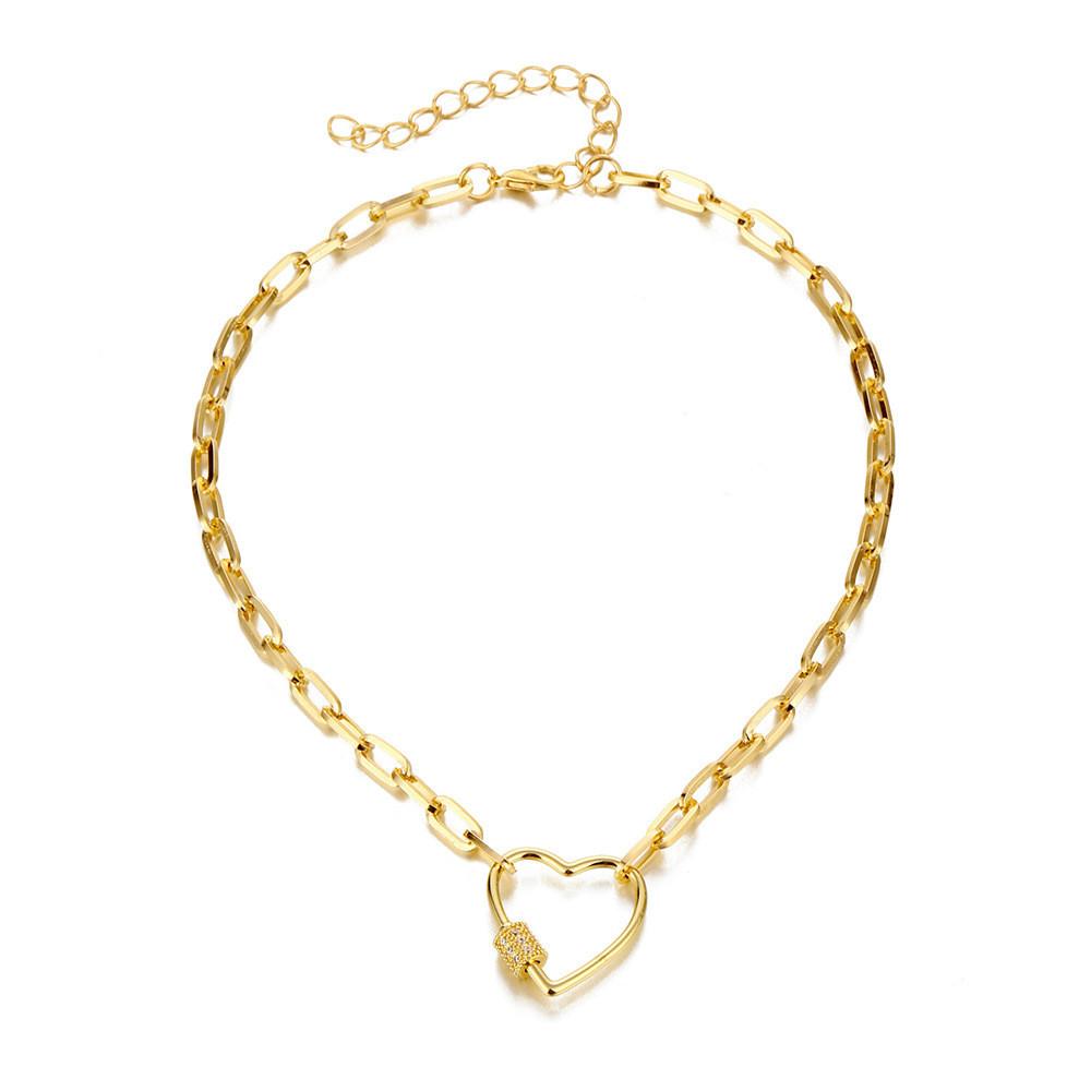 

Elegant Heart-shaped Rhinestone Chunky Chain Necklace In Gold For Unique Fashion Statement