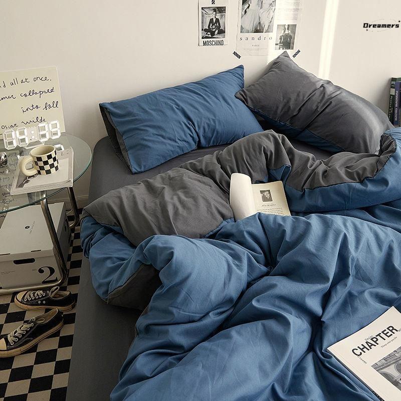 

Minimalist-Style Pure Color Double-Piece Quilt Cover Four-Piece Non-Cotton Cotton Single Dormitory Bed Sheet Quilt Single Bed Three Manufacturers 150x 200cm single quilt cover ^ ^ Sapphire Gray *#