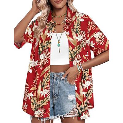 Chemise de plage décontractée à manches courtes boutonnée imprimée pour femmes hawaïennes Été Nouveau style Chemise pour femmes
