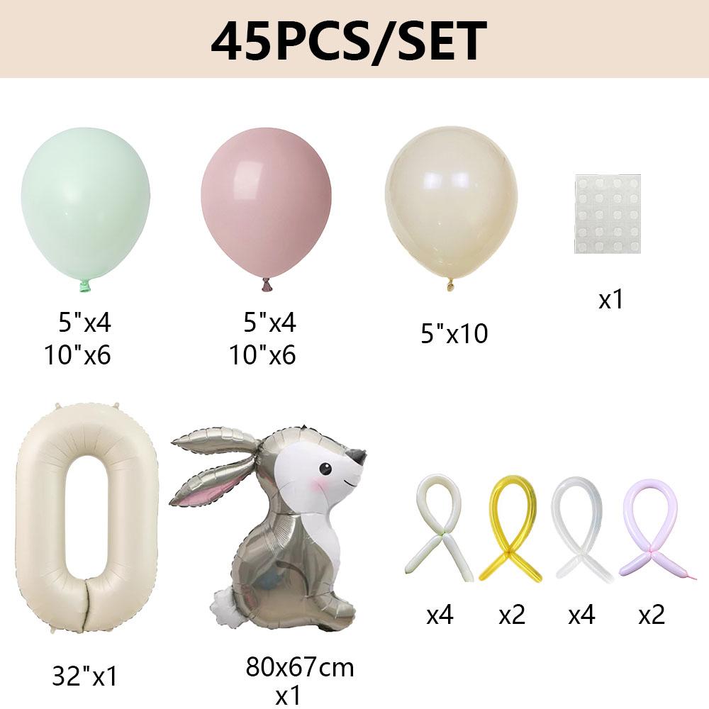 45Pcs/Set Cute Bunny Foil Helium Balloon 32inch 1-9Cream Number Ball Pink Green Kids Birthday Baby Shower Wedding Decor