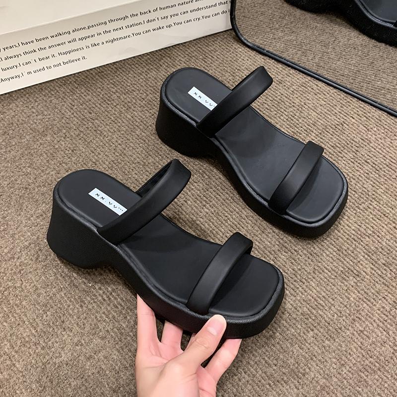 2026 New Summer Chunky Women Slippers Concise Open Toe Thick Heel Shoes Female Fashion Height Increase Beach Vacation Slides