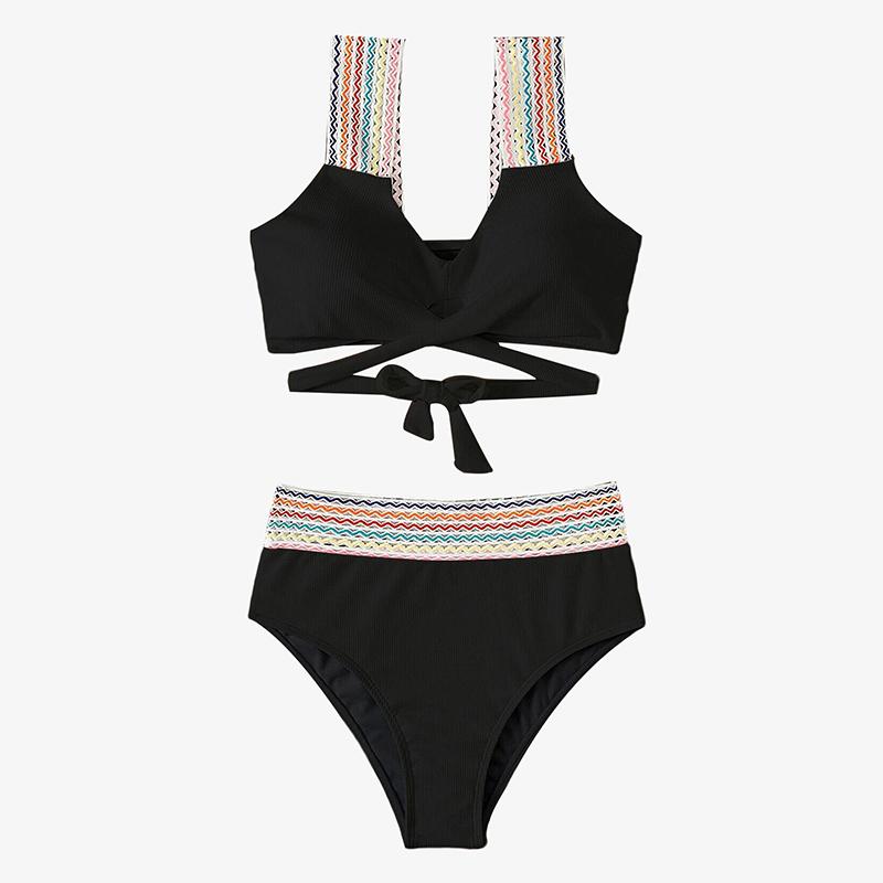 

Riseado Ribbed Sexy Bikini Set High Waist Women Swimwear White Swimsuit Bathing Suits Summer Beachwear Female Biquinis XL чорний
