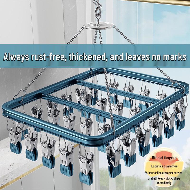 Aluminum Alloy Balcony Dryer with Multiple Clips - Stainless Steel Rack for Underwear and Socks