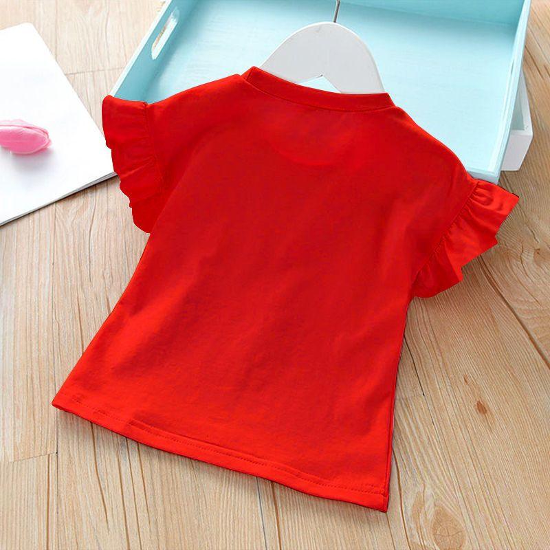 Round Neck Cute Printed Top New Summer Girl Baby Short Sleeved T-shirt Ruffled Bottom Shirt