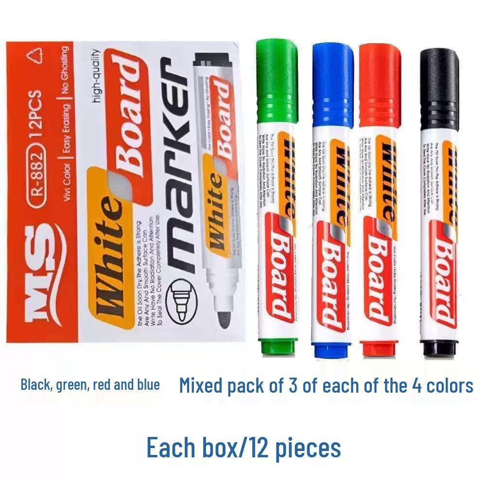 Four-Color Whiteboard Marker Set with Built-In Erasers for Meetings and Teaching.