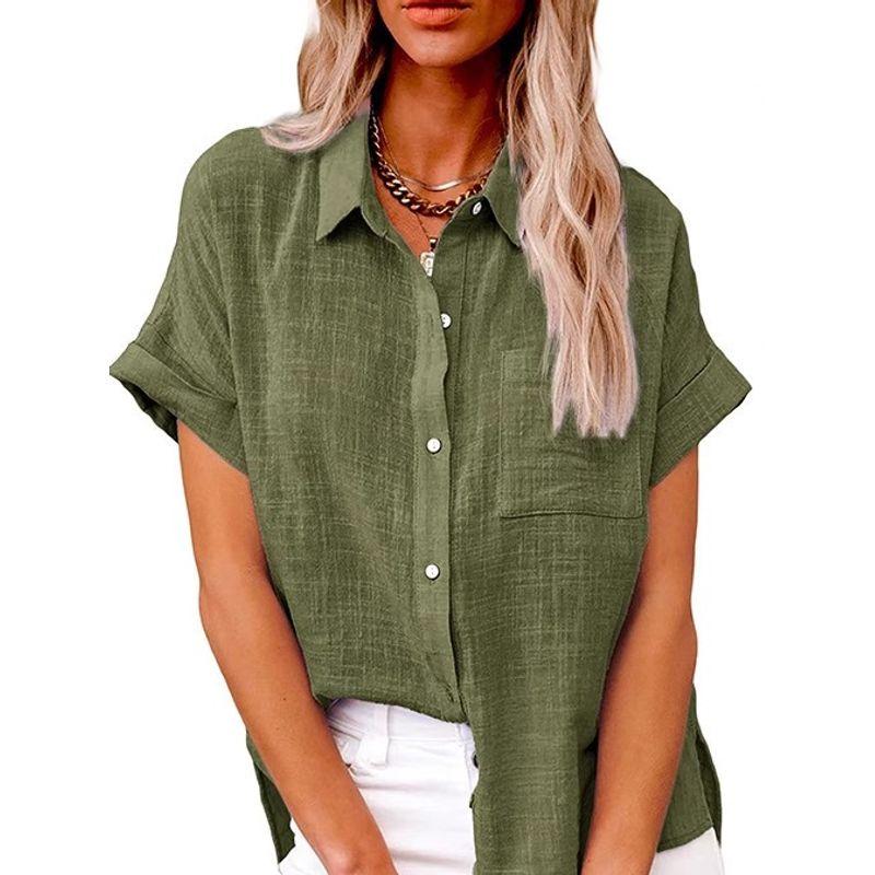 Solid Color Collar Short Sleeve Shirt Casual Solid Color Polo Collar