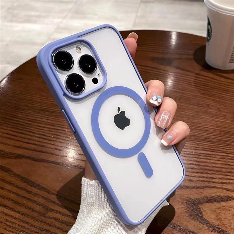 Colorful Transparent For Magsafe Magnetic Wireless Charging Case for iPhone 15 11 12 13 14 Pro Max Mini Xs XR Hard Acrylic Cover