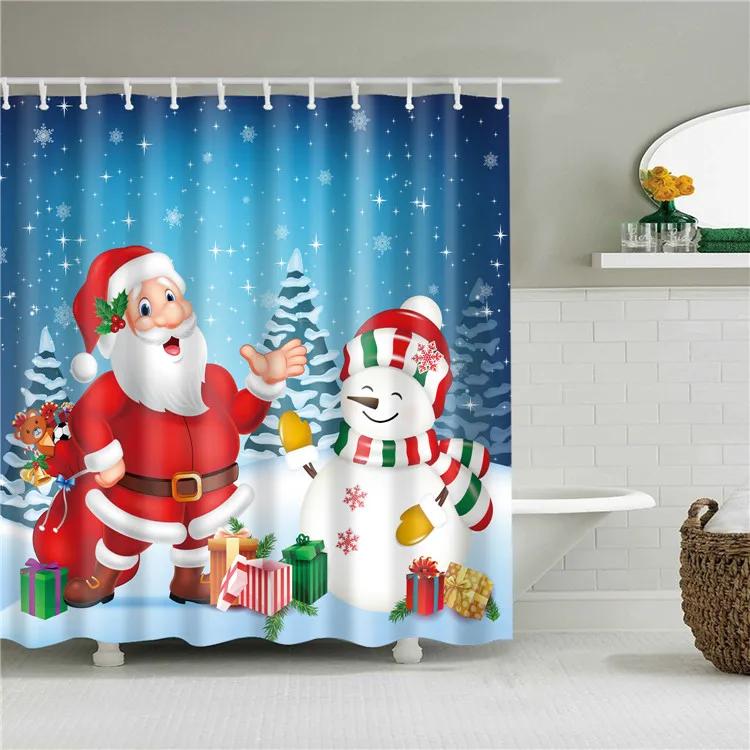 Merry Christmas Santa Claus Shower Curtain Xmas Present Bathroom Shower Curtains Fabric Waterproof Polyester Bathroom Curtain