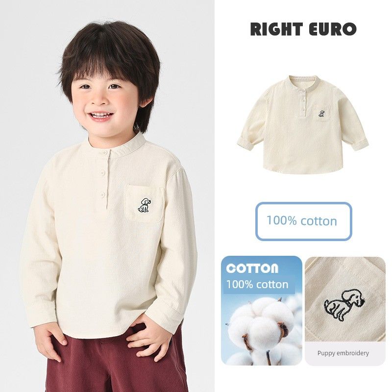 Right European Boys  Academy Style Shirt 2026 Spring and Autumn New Children s Clothing Baby Pure Cotton Spring and Autumn Shirt Creamy White 120
