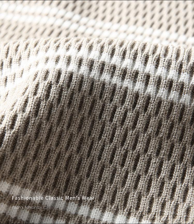 Men's Striped Knitwear: 2025 Autumn/Winter Collection - Stretchy, Thick, Versatile, Casual Round Neck Base Layer