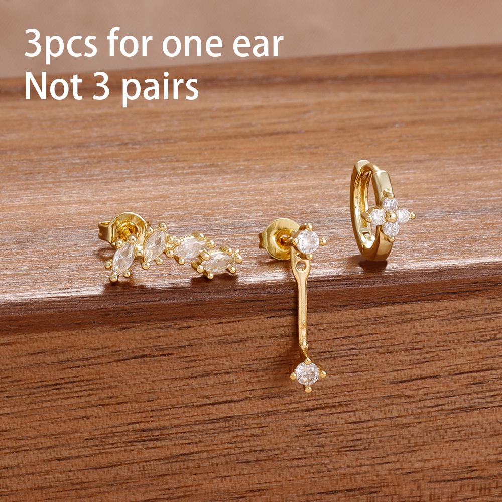 3PCS Korean Stainless Steel Butterfly Crystal Zirconia Round Hoop Earrings Set For Women Gold Plated Fashion Jewelry Gift Aretes
