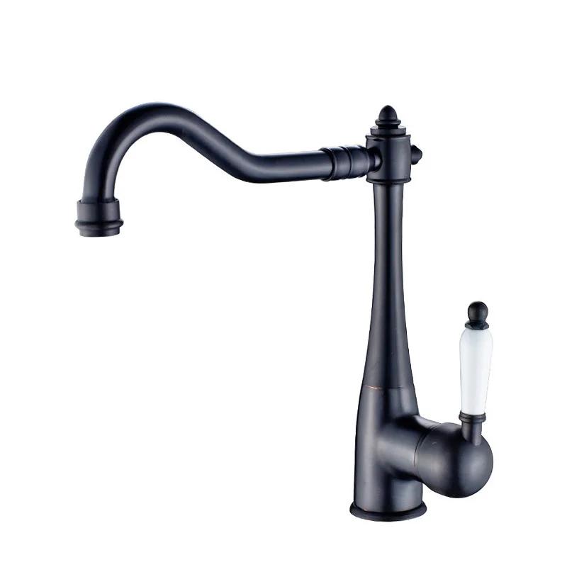 Antique Brass Kitchen Faucet Ceramic Handle Deck Mount Basin Sink Faucet 360 Rotate Mixer Taps Hot Cold Water Faucet Crane
