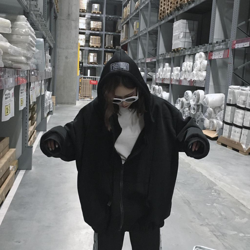 2020 Korean Style Thick Fleece-Lined Hooded Zip-Up Mid-Length Sweatshirt Jacket for Women