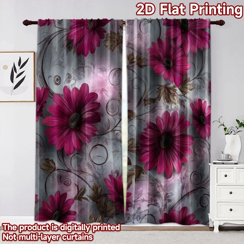 2D flat printing 2pcs Curtain Curtain Floral Elegance Design Digital Printed Polyester Drapes Birthday Party Perfect for Yard &