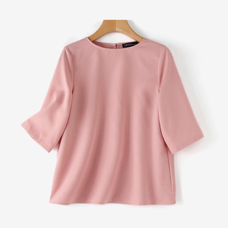 ZANZEA Damen Sommer Rundhals Halbarm Blusen