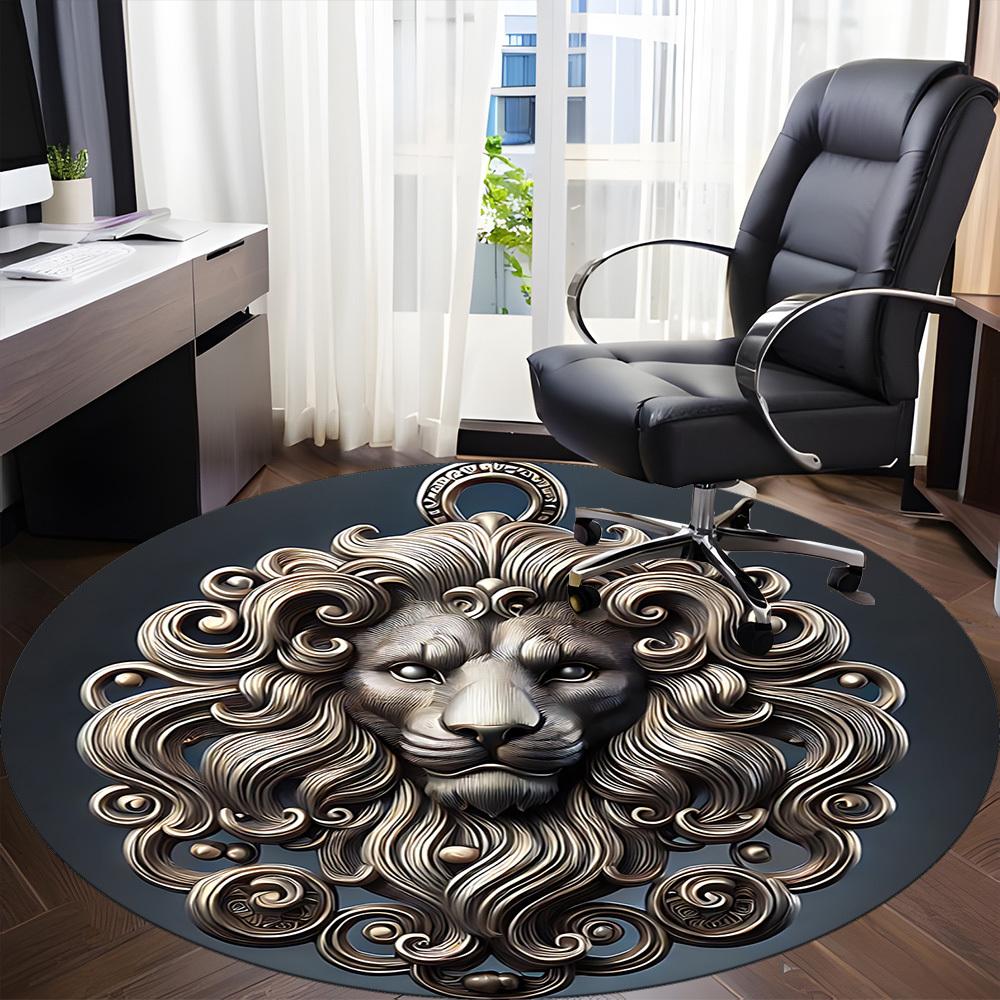1pc Lion Head Ornament Chair Carpet for Office, Non Slip, Soft and Durable Office Rug
