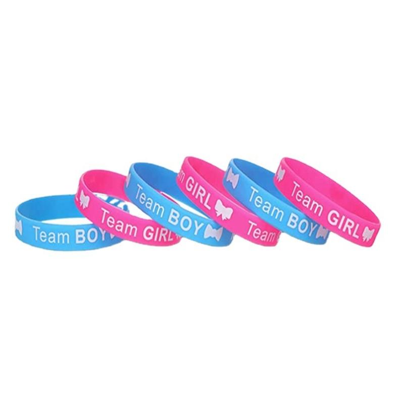 Comfortable Baby Gender Expose Party Bracelets Soft Silicone Wristbands with Pattern for Celebration