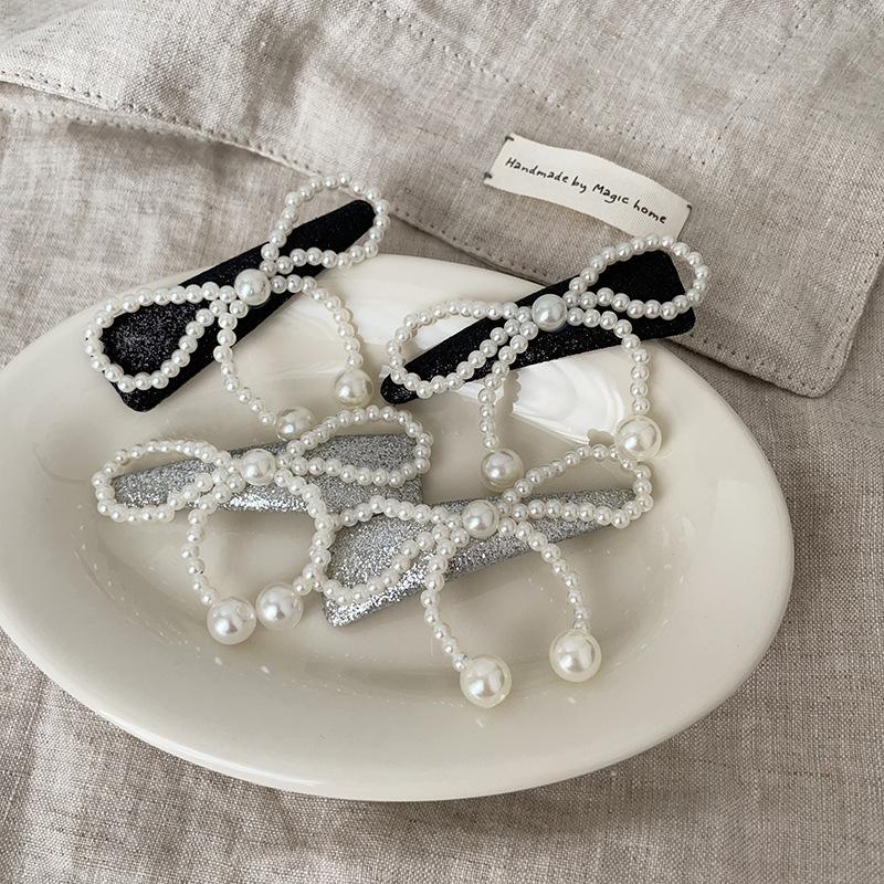 Glitter Pearl Bow Hairpin Niche Personality Versatile Bangs Clip Hair Accessories Headdress Edge Clip