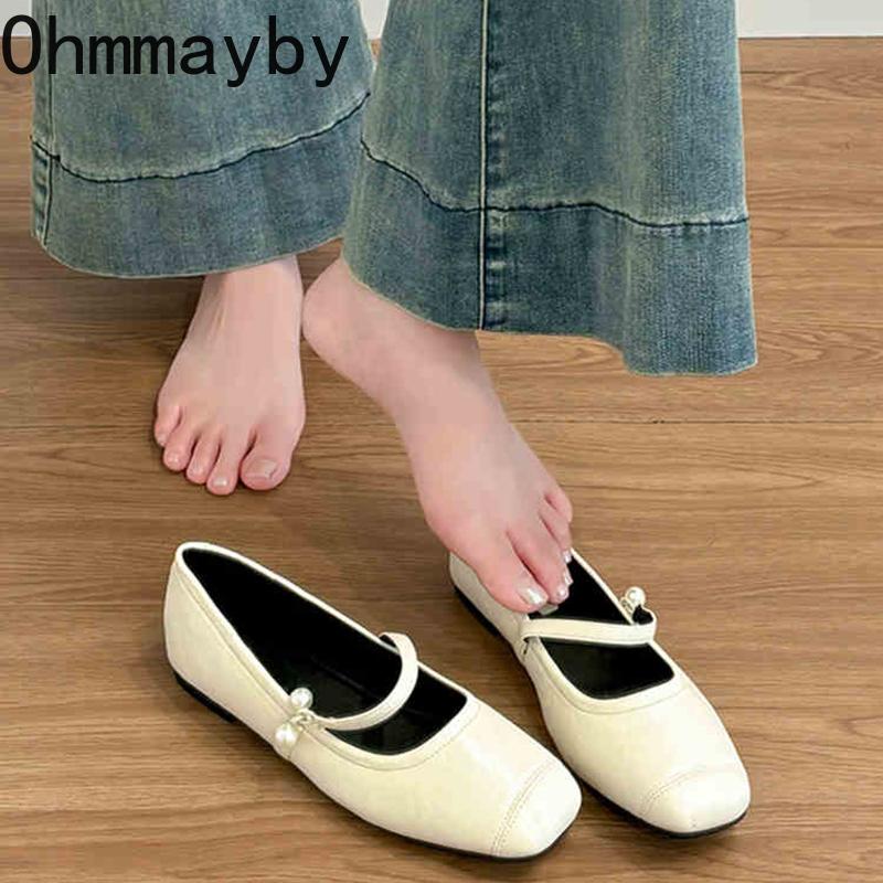 Vintage Square Toe Frauen Mary Jane Schuhe Mode Flach Frühling Herbst Weiche Sohle Kleid Flats Schuhe