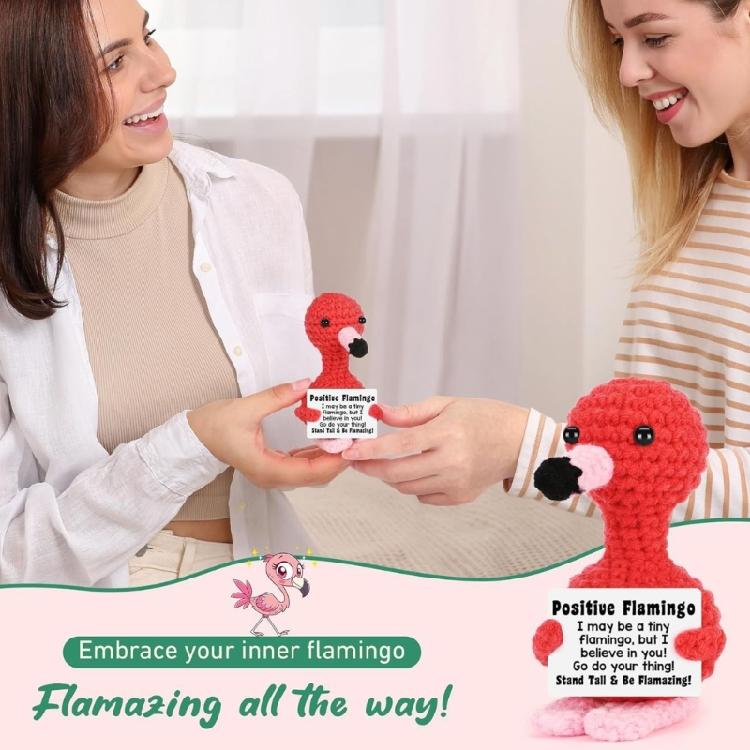 Strickwolle Puppe mit Positivitätskarten Positiver Flamingo Aufmunterung Glücksbringer Geschenk Motivierendes Präsent