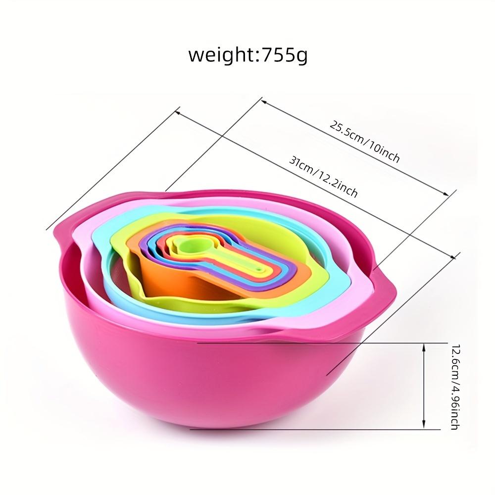 10pcs Rainbow DIY Baking Ten piece Set of Measuring Cups and Spoons, Multifunctional Mixing Bowl, Kitchen Supplies Rice Sieve Salad Plate, Stackable