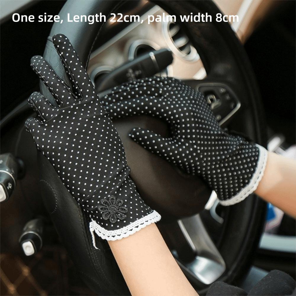 Polka Dot Driving Gloves Breathable Lace Patchwork Gloves Casual Sun Gloves